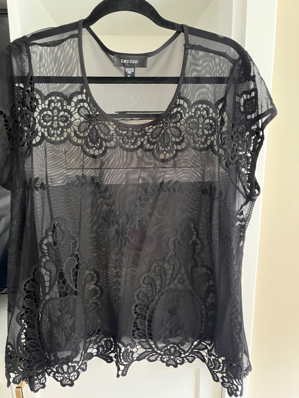 Karen Kane Black Lace Sheer Overlay Blouse